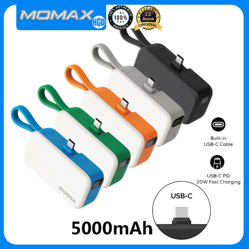 Momax 1-Power Mini Power Bank 5000mAh 3-In-1 PD20W ในตัวสาย USB-C Powerbank