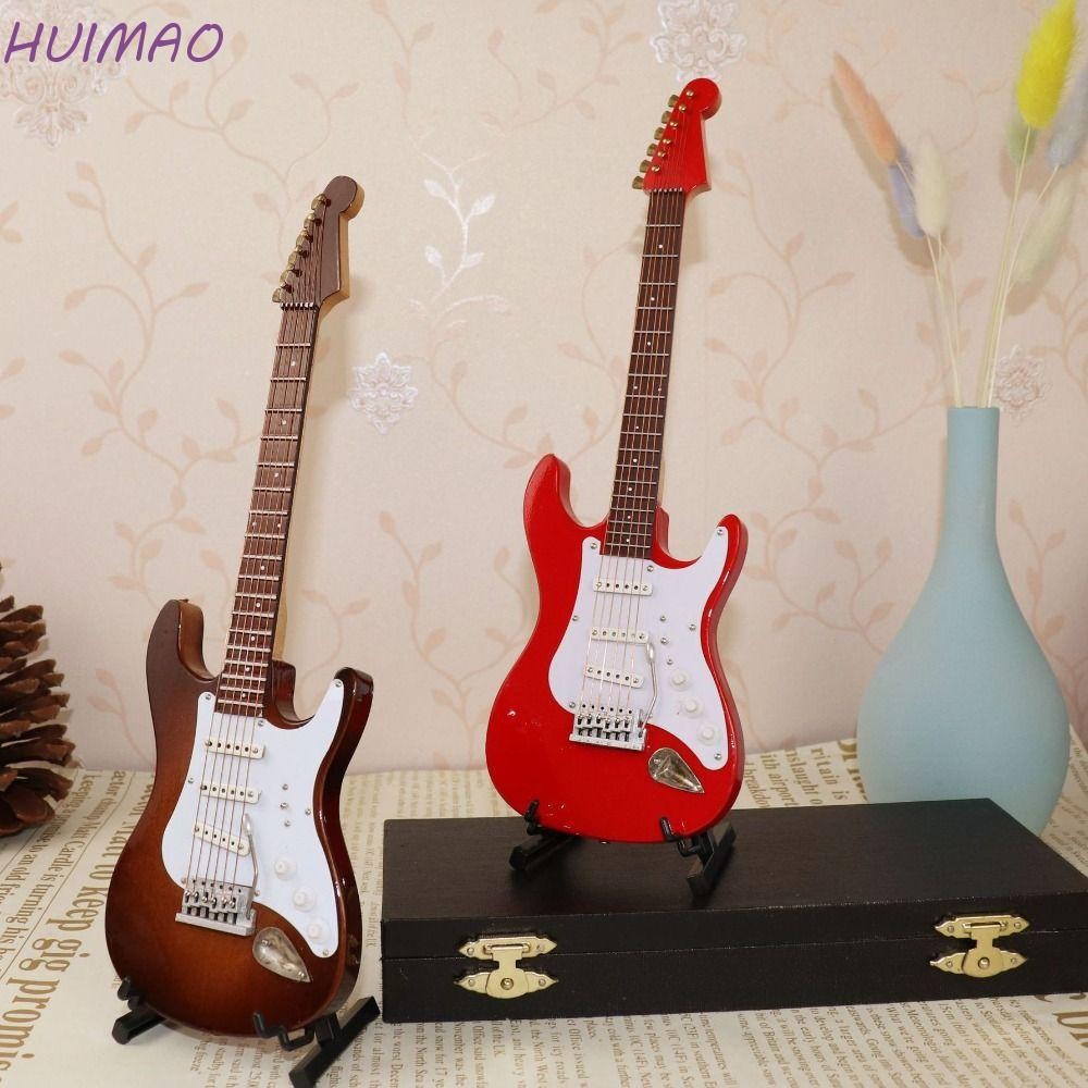 Huimao กีตาร์ไฟฟ้าไม้ขนาดเล็ก,มินิไม้ตุ๊กตากีตาร์ขนาดเล็ก,เครื่องดนตรีFigurines Vintage Creative สีสันเครื่องดนตรีตุ๊กตาอุปกรณ์เสริม