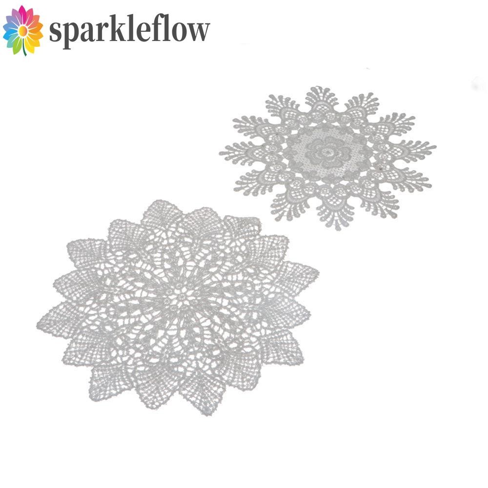 Sparkleflow Placemat ผ้าปูโต๊ะรอบโครเชต์เย็บปักถักร้อยดอกไม้ Delicate Cup Mat Pad