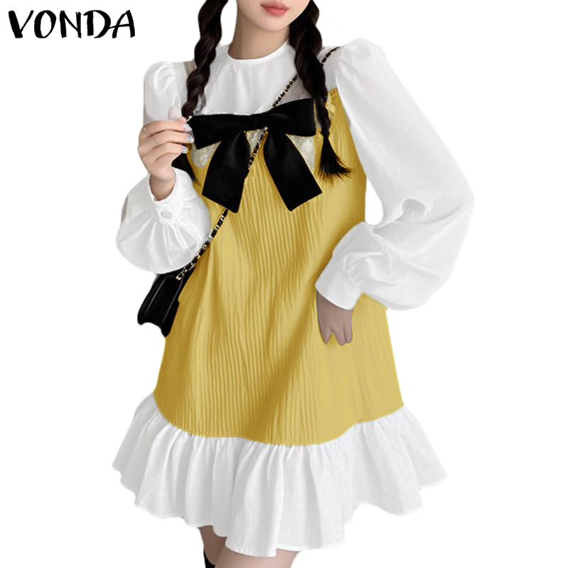 Vonda ชุดเดรสคอกลมแขนยาวลําลองเกาหลี