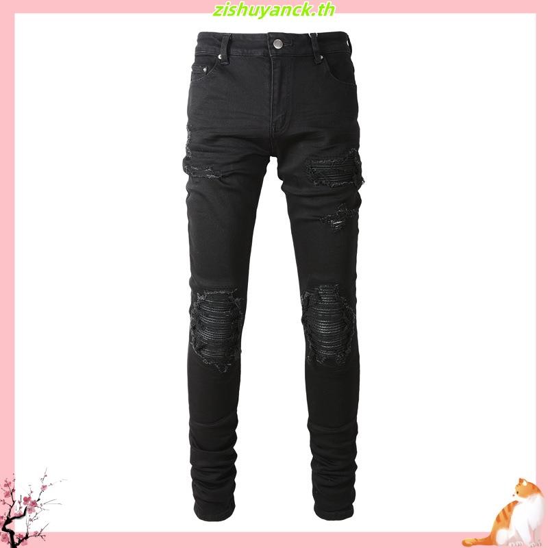 Amiri Jeans Men Black Hip Hop Club Style กางเกงยีนส์ High Street Trendy Pants