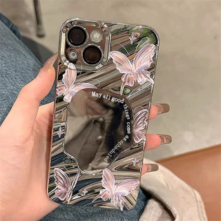 เคสไอโฟน Case เคส iPhone 17 Air 11 13 15 16 12 14 Pro Max เคสไอโฟน11 เคสโทรศัพท์ลูกฟูกสีเงินพร้อมกระจกแต่งหน้า