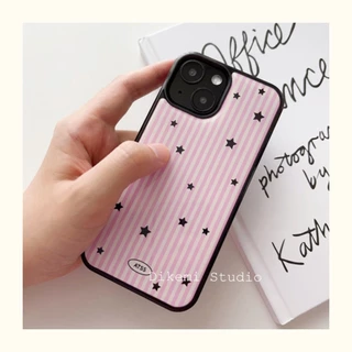 Huiwanju Girly วุ้นเส้นรูปแบบ star ขอบดําเคสนุ่มสําหรับ iphone16promax เคสโทรศัพท์มือถือ ip15pro/14/13/12 pro/11