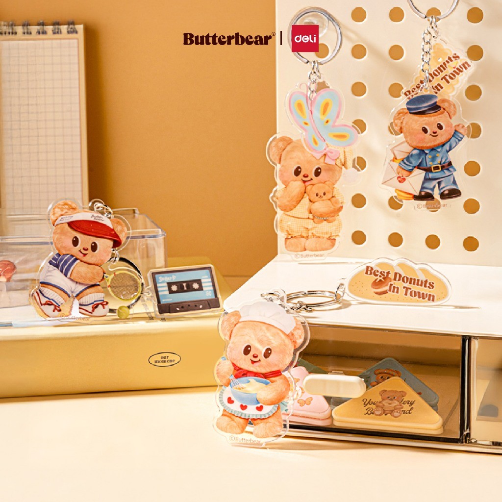 (ฺButterBear X Deli) พวงกุญแจ พวงกุญแจอะคริลิค พวงกุญแจน้องหมีเนย บัตเต้อแบร์ (สุ่ม 1 ชิ้น)