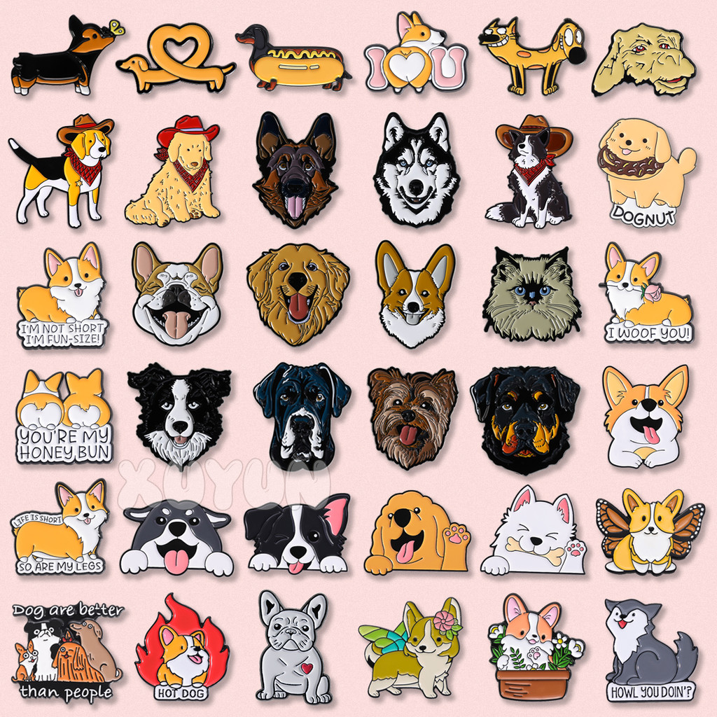 สัตว์เลี้ยงสุนัข Series เคลือบ Pin น่ารัก Corgi Border Shepherd Husky ป้ายโลหะการ์ตูนสัตว์เสื้อผ้าเข็มกลัดของขวัญเครื่องประดับสําหรับคนรักสุนัข
