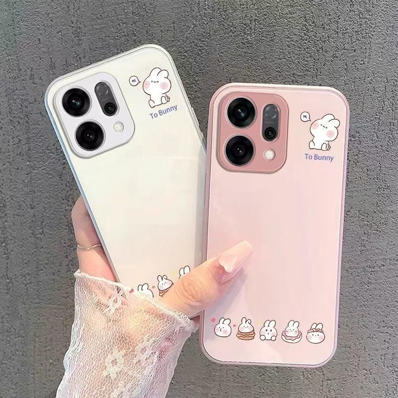 สําหรับ OPPO Reno 14 Pro 14 F 5G กรณีหรูหรา Liquid Glass กันกระแทกกล้อง Protector เคสโทรศัพท์น่ารักการ์ตูนกระต่าย