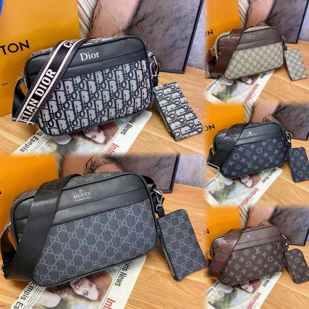 B347# พร้อมส่ง กระเป๋าสะพายผู้ชาย กระเป๋าPU ลายหนังซิปเยอะ งานดีมาก หนังแท้ Fashion รุ่นใหม่ล่าสุด ราคาถูก