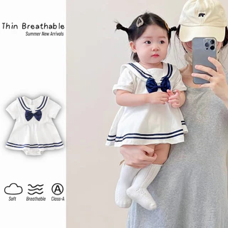 ฤดูร้อนใหม่สาววิทยาลัยสไตล์สามเหลี่ยม ชุดรอมเปอร์ 0-28 เดือนผ้าฝ้ายแท้น่ารักสไตล์เจ้าหญิงผายลมชุดบอดี้สูท