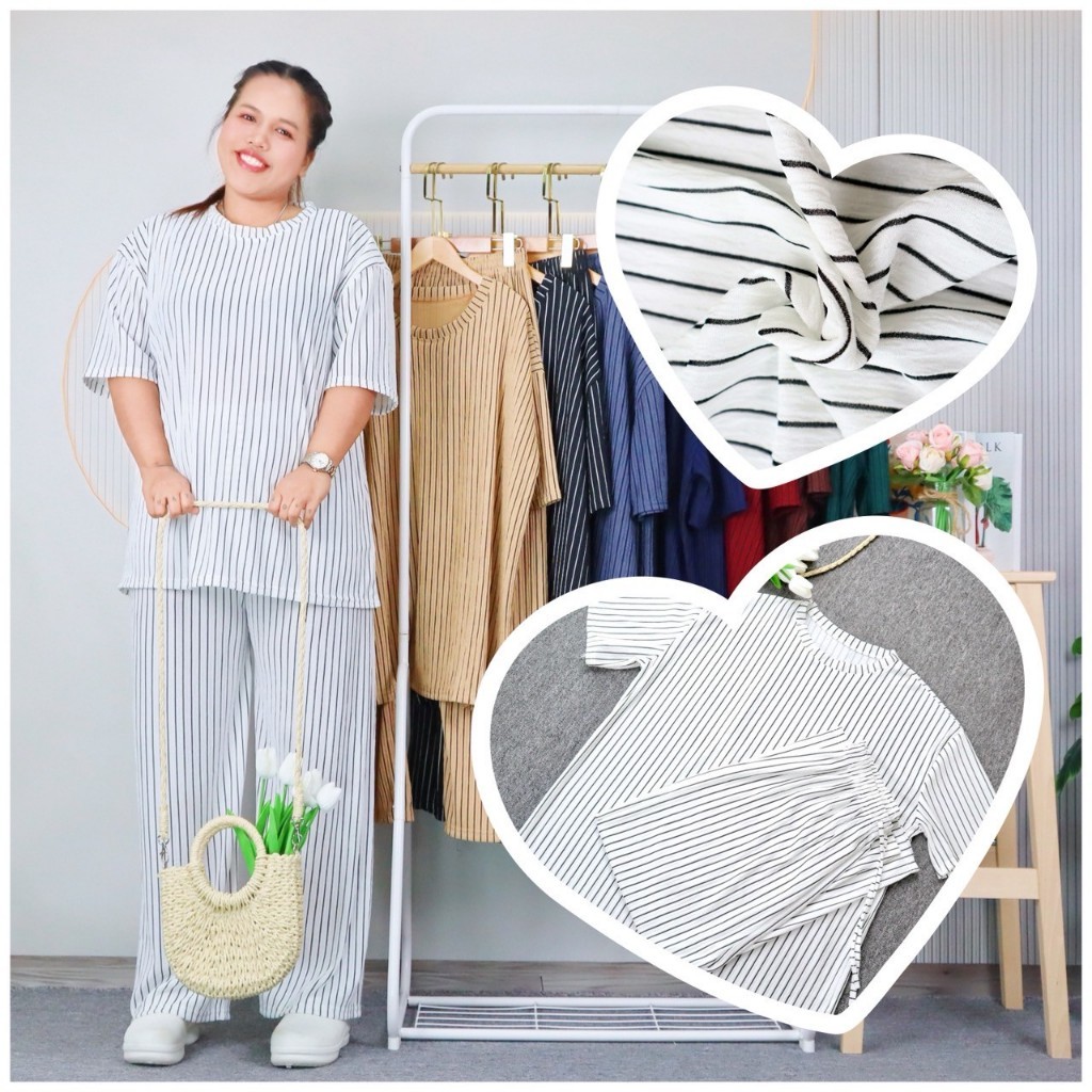 ชุดเซ็ท ไซส์ใหญ่ เสื้อคอกลม แขนสั้น อกได้ถึง 58นิ้ว กางเกงขายาว ทรงขากระบอกใหญ่ ผ้าย่นลายเปลือกไม้ เนื้อผ้านิ่ม cb602#