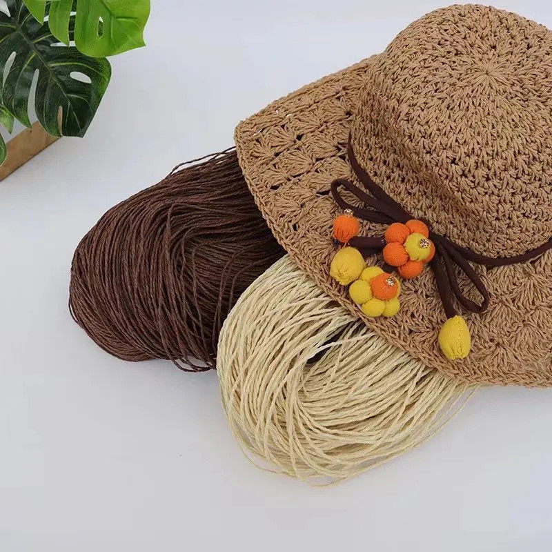 200g/Lot 2 มม.Raffia เส้นด้ายฤดูร้อนโครเชต์ฟางเส้นด้ายสําหรับกระเป๋าหมวกรองเท้าแตะ
