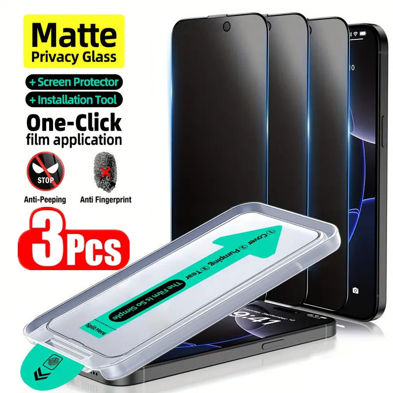 3 ชิ้น Oleophobic ฝุ่นฟรีติดตั้งง่าย Matte ตัวป้องกันหน้าจอความเป็นส่วนตัวสําหรับ IPhone 16 15 11 12 13 14 Pro Max Plus XS XR แก้ว