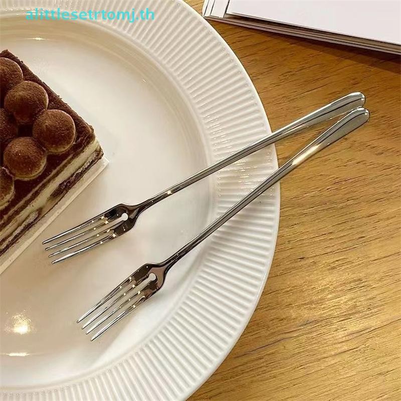 Alittlese สี่ Tine สแตนเลสส้อมขนมตารางส้อมเงินยาวส้อมผลไม้ส้อมอาหารค่ําส้อมครัวอาหารเย็น TH