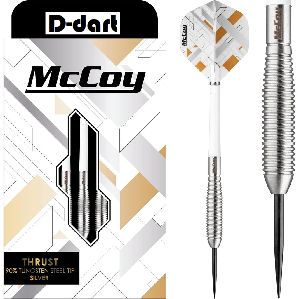 MCCOY STEEL TIP DARTS - 23G MCCOY THRUST SILVER 90% TUNGSTEN DART SET STEEL DART