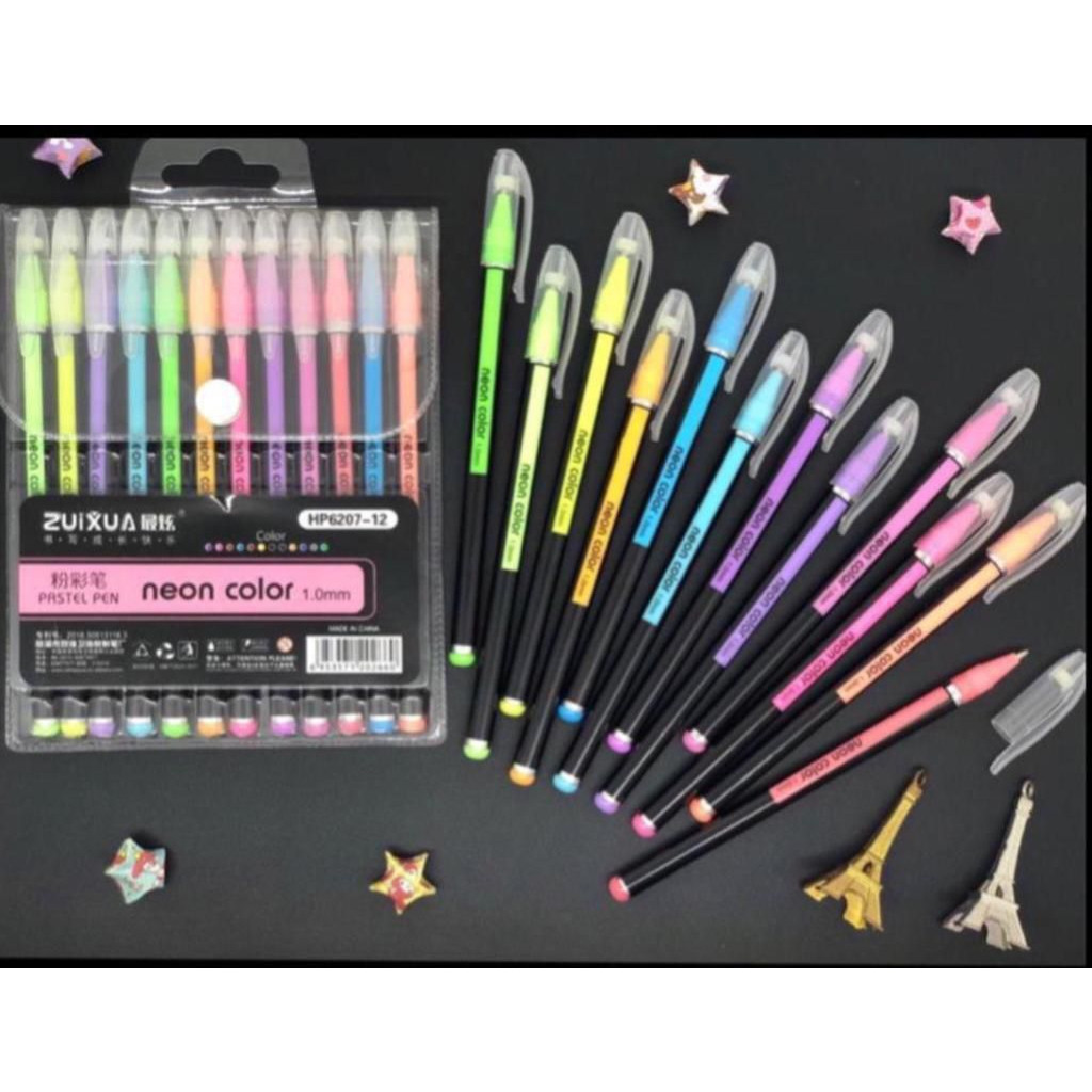 *KA* ZHUIXUA GLITTER PEN 12 PASTEL COLORS / COLORFUL GEL PEN NEON COLOR PASTEL GLITTER PEN COTENTS 1