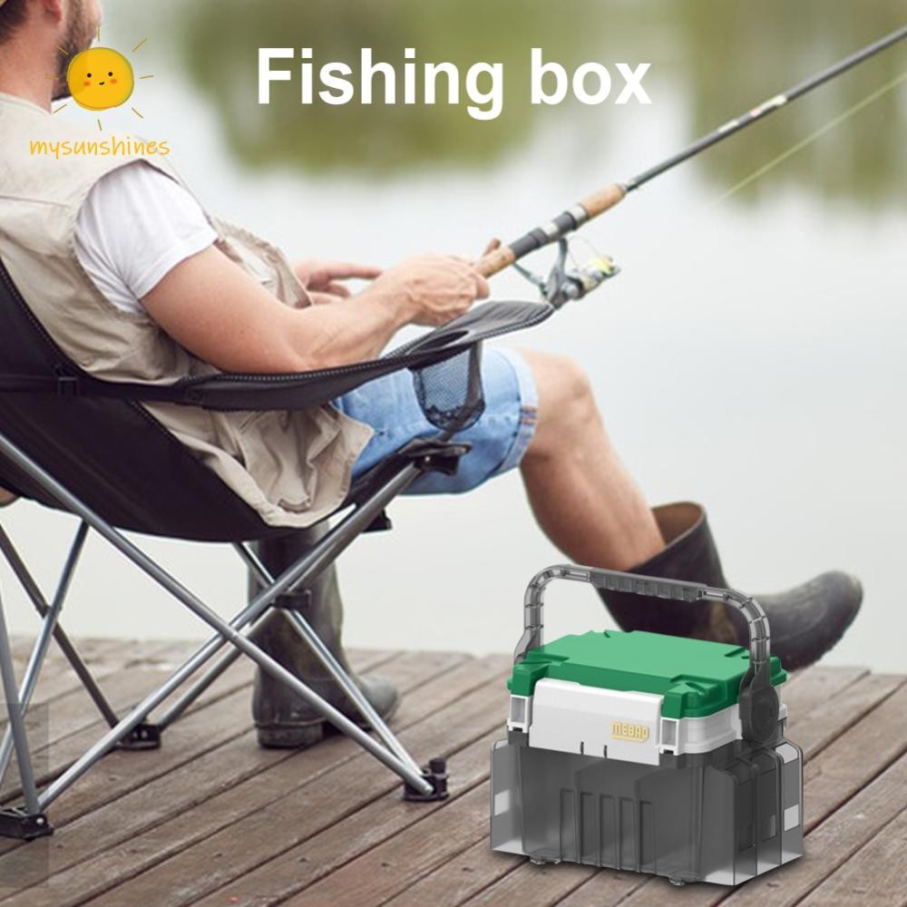 ☀MS MEPRO Double Layer Fishing Tackle กล่องพร้อมที่จับตกปลา Carrier ความจุขนาดใหญ่แบบพกพามัลติฟังก์ชั่นสําหรับตกปลากลางแจ้ง