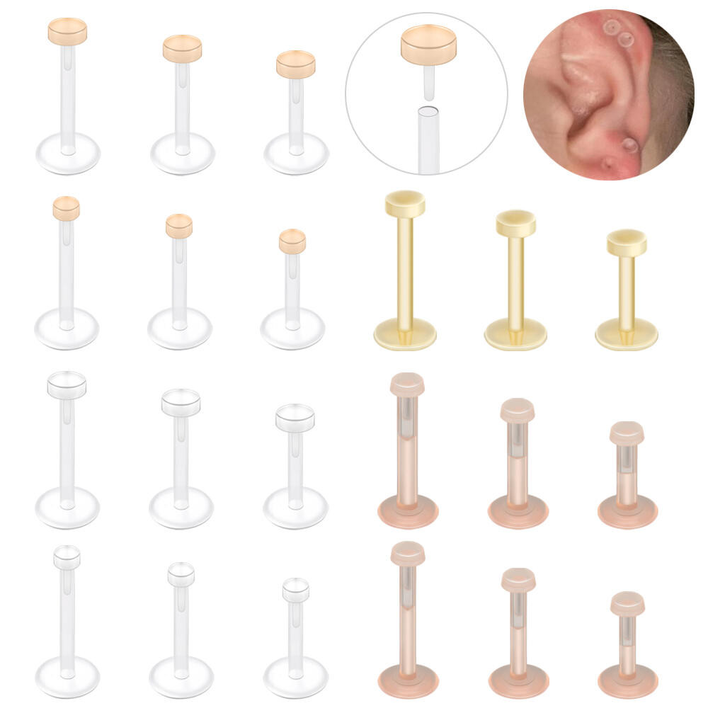 ต่างหูEAR STUD สีชมพู ขนาด14G/16G แบบโปร่งใสสำหรับConchและDaith