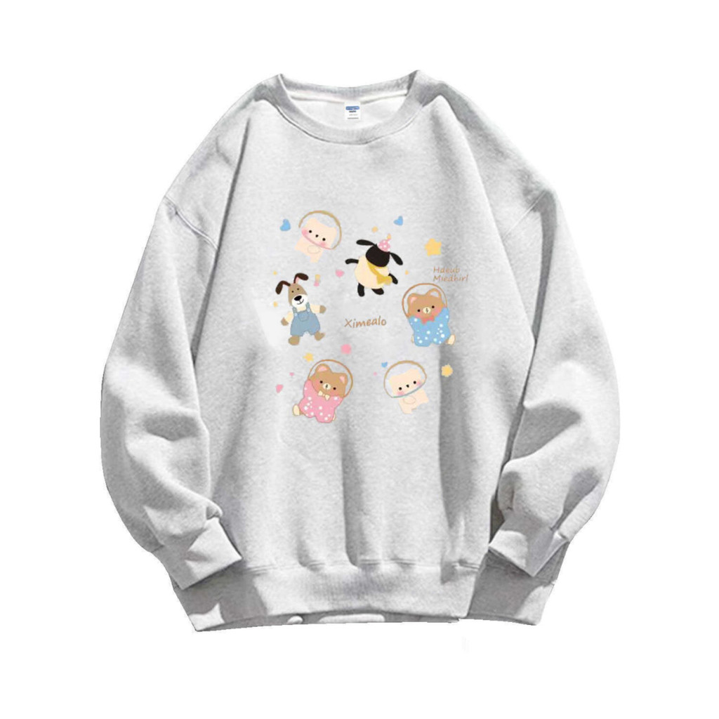 COD (จัดส่งในกรุงเทพฯ) MAO Shop การ์ตูนลูกสุนัขอวกาศรอบคอเสื้อกันหนาวใหม่สบาย ๆ ร้อยแขนยาวสวมหัว#2752