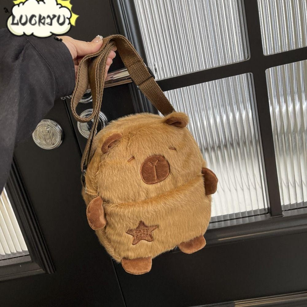 กระเป๋าสะพาย LUCKYU, กระเป๋าสะพายข้างตุ๊กตาความจุขนาดใหญ่, กระเป๋าใส่เหรียญซิปกระเป๋าโทรศัพท์มือถือ Capybara