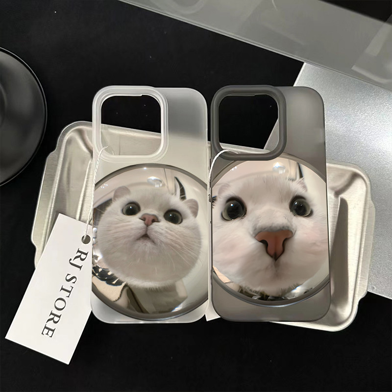 ฝาครอบโทรศัพท์นุ่ม ลูกแมวในกระจกนูนFor iPhone 11 13 15 เคส ไอโฟน12 14 ProMax 7 8Plus X XR XSMaxกันกระแทก