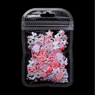Mixed Sized Hollow Out Pink White Pearl Star Heart Shaped Charms 3D Nail Art Decorative