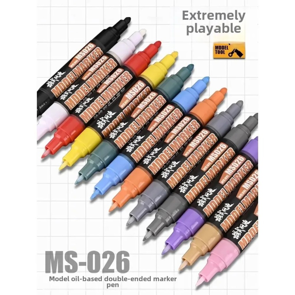 Ms026 D001 ~ D012 Oil-based Marker Double Headed 0.7 มม.Mark ปากกาสําหรับ Gundam Gunpla GK DIY เคลือบเครื่องมือสําหรับ Modeler สีเครื่องมืองานอดิเรก DIY