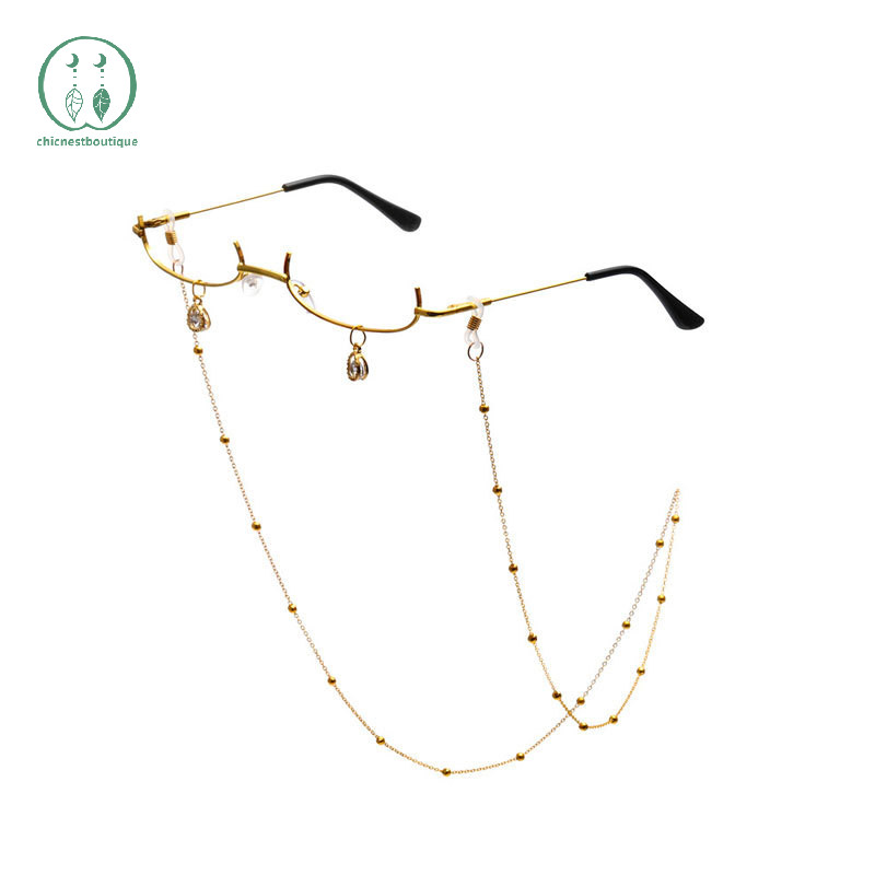 [ชาวเก๋ไก๋] แว่นตาวินเทจกรอบโลหะครึ่งไม่มีเลนส์สาวเก๋คอสเพลย์พรรคตกแต่งเลนส์เลสโลหะครึ่งกรอบแว่นตากับโซ่บูติก