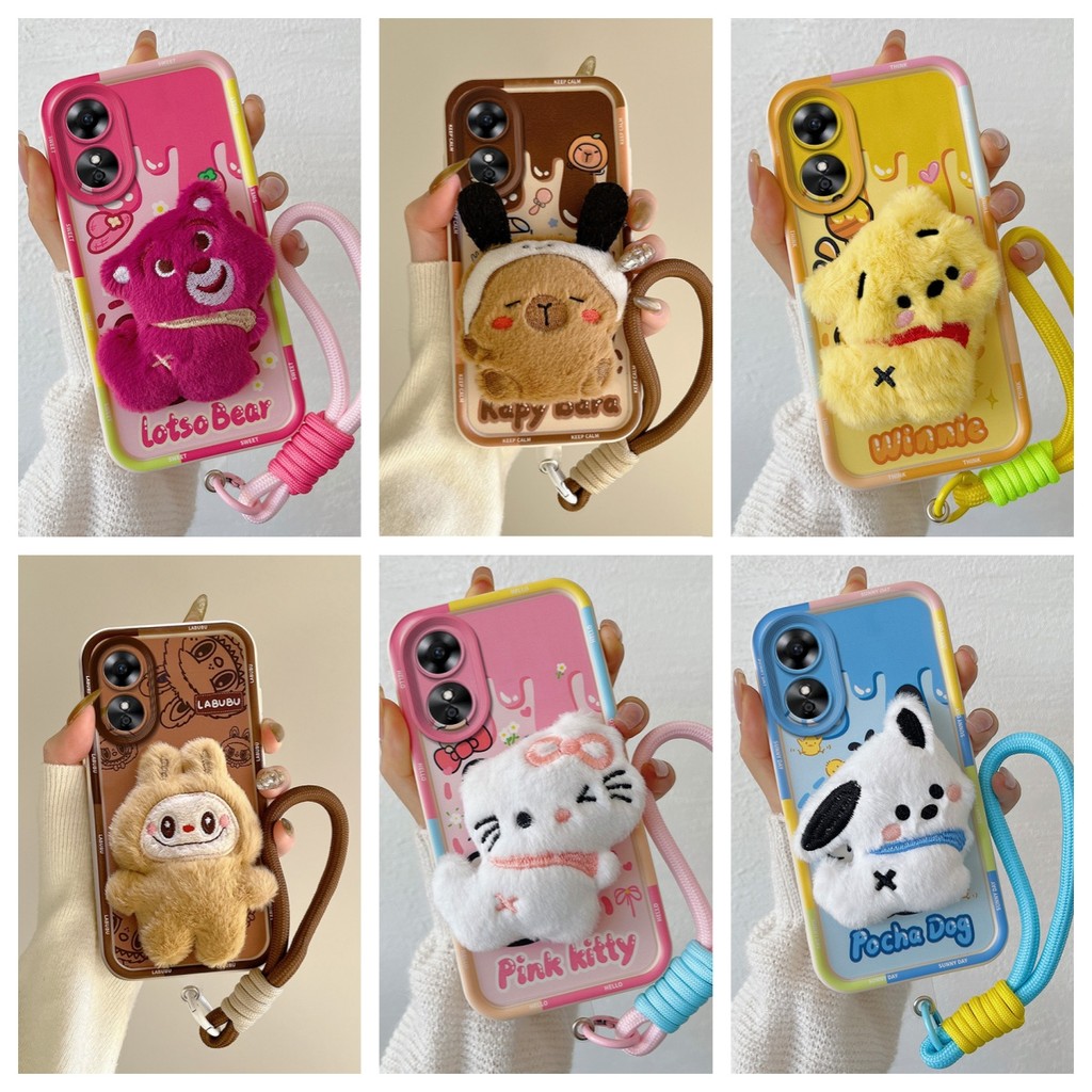 เคส OPPO A17 เคส A17k เคสเข้ากันได้กับมือวางตุ๊กตาน่ารักเคสโทรศัพท์แบบนุ่ม BB-MRPP