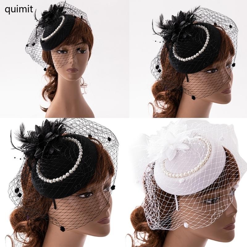 Quim Party Fascinator Derby หมวกผู้หญิง Fascinator แถบคาดศีรษะ Derby Pillbox หมวกค็อกเทล Feather Fascinator ดอกไม้ Fascinato