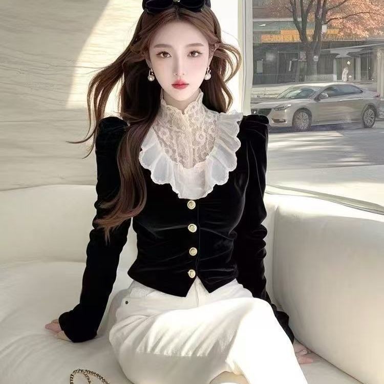 กํามะหยี่ด้านบนชุดกํามะหยี่ Single-Breasted Multi-Button เสื้อหรูหรา High-End สีดํา Vel