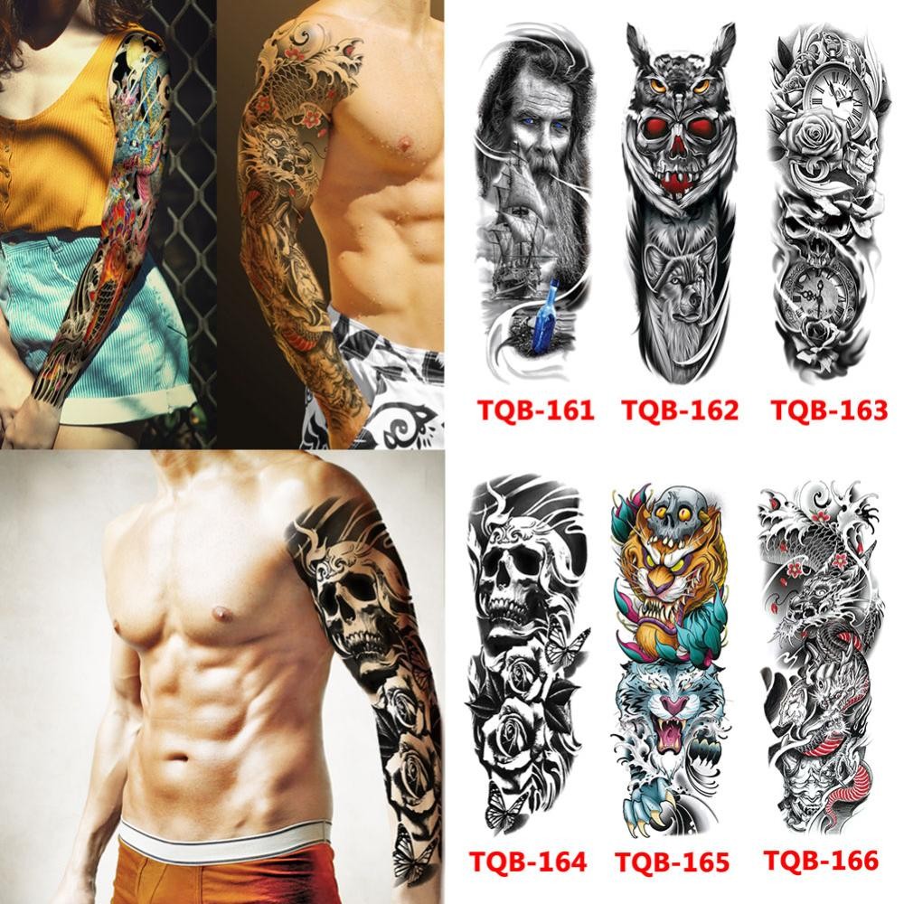 HTW 1 แผ่นแขนขนาดใหญ่ Tattoo Lion Crown King Rose กันน้ําชั่วคราว Tattoo สติกเกอร์ Wild Wolf Tiger TQB161-200 - รูปที่ 2