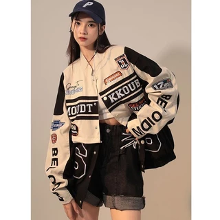 เสื้อแจ็คเก็ตแขนยาวลายพิมพ์แบบคู่รัก / เสื้อแจ็คเก็ตเบสบอล สไตล์ดีไซเนอร์ แนวสตรีทอเมริกัน แบบ ถอดแยกได้ ไซส์ S–3XL