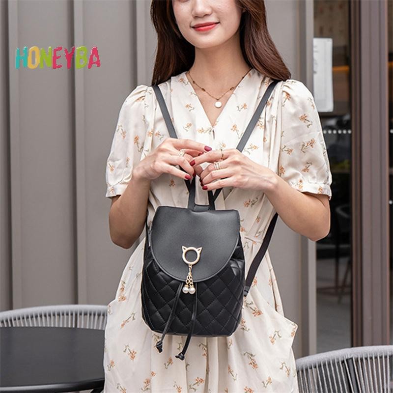 <Honeyba> Women PU Leather Shoulder Mini Small Backpack Multi-Function Student Backpack Nice