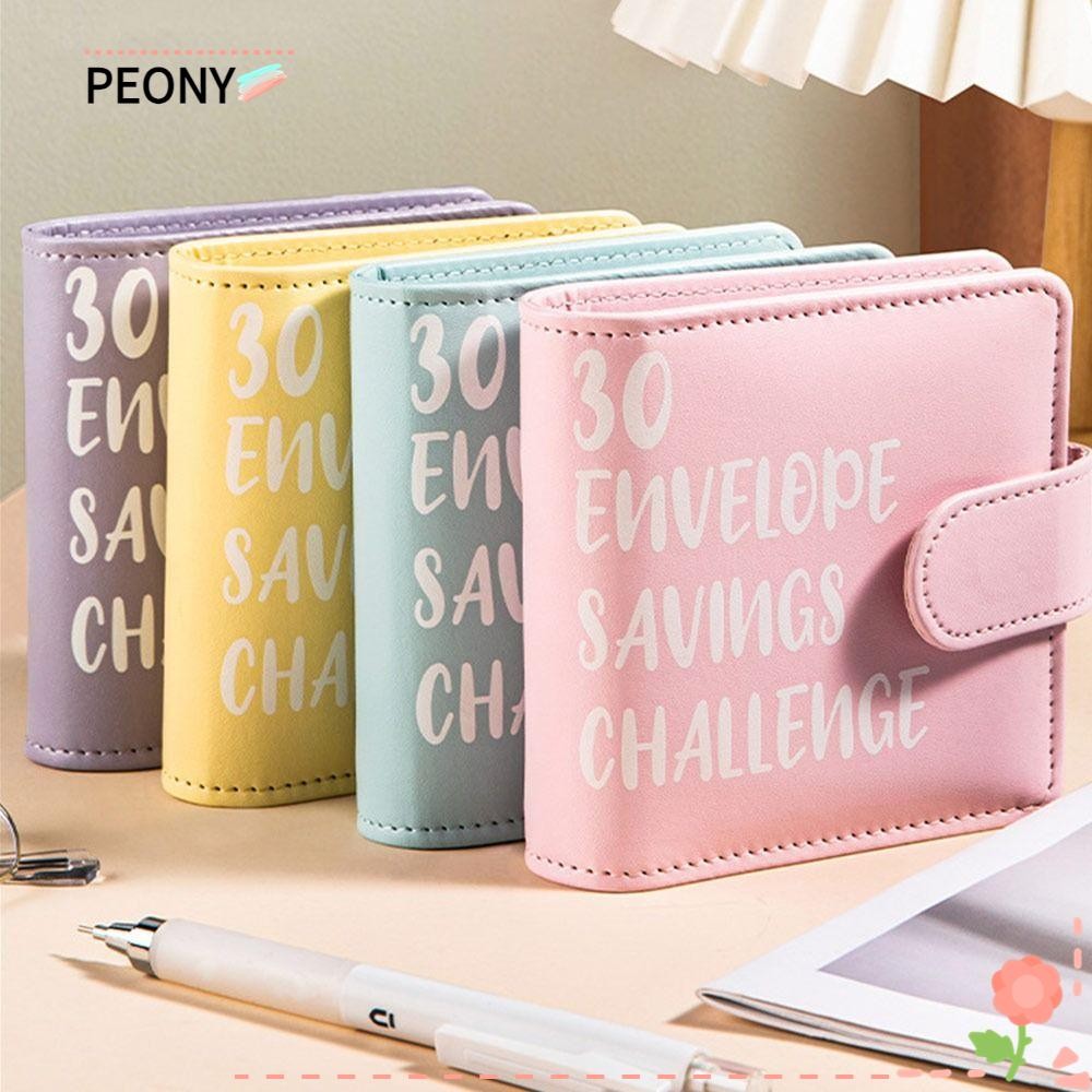 Peonypavilion Mini Binder Saving Challenge, กันน้ําประหยัดเงิน 30 ซองเงิน Challenge, ของขวัญความจุขนาดใหญ่ PU Reusable Budget Binder คู่