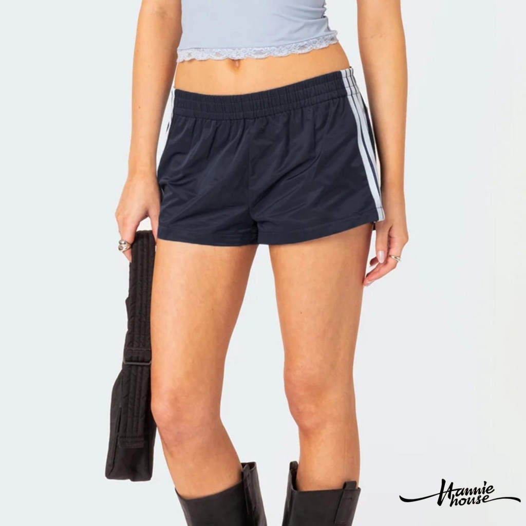 Hanie House- กางเกงขาสั้นออกกําลังกายทรงหลวมพิมพ์ลายแถบข้างฤดูร้อนสําหรับผู้หญิง