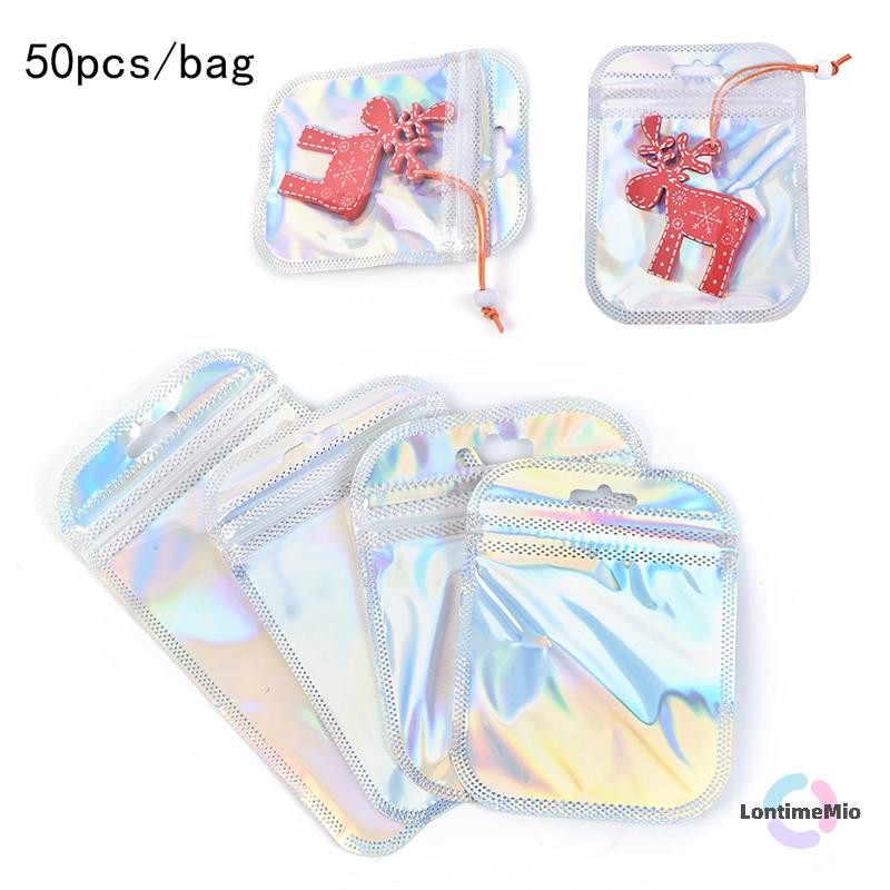 F&Z 50 ชิ้นเลเซอร์อลูมิเนียมฟอยล์ Mylar Zip Lock กระเป๋าขนมที่นํากลับมาใช้ใหม่ได้บรรจุภัณฑ์ใหม่
