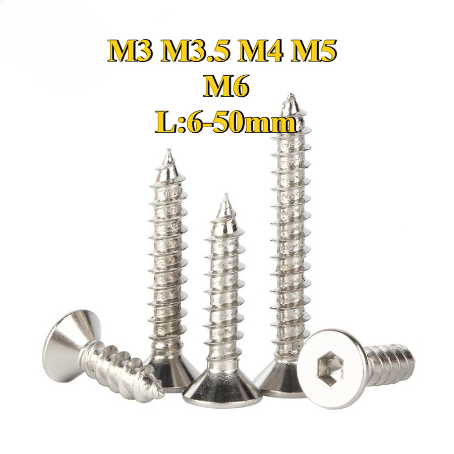 สกรู เกลียวปล่อย  หัวจม หกเหลี่ยม เตเปอร์ ชุบนิกเกิล เกลียวมิล หยาบ  /  Flat Head Hexagon Socket Tap