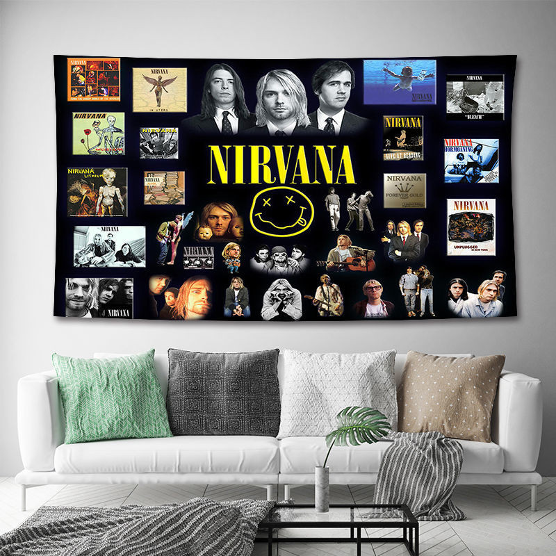 Nirvana Coben Nirvana วงดนตรีร็อคผ้าแขวนบาร์ร้านเปียโนกีตาร์ตกแต่งพื้นหลังข้างเตียงธงแขวน ราคา ถูกที่สุด ดีลบีเคเค แกลเลอรีภาพที่ 2