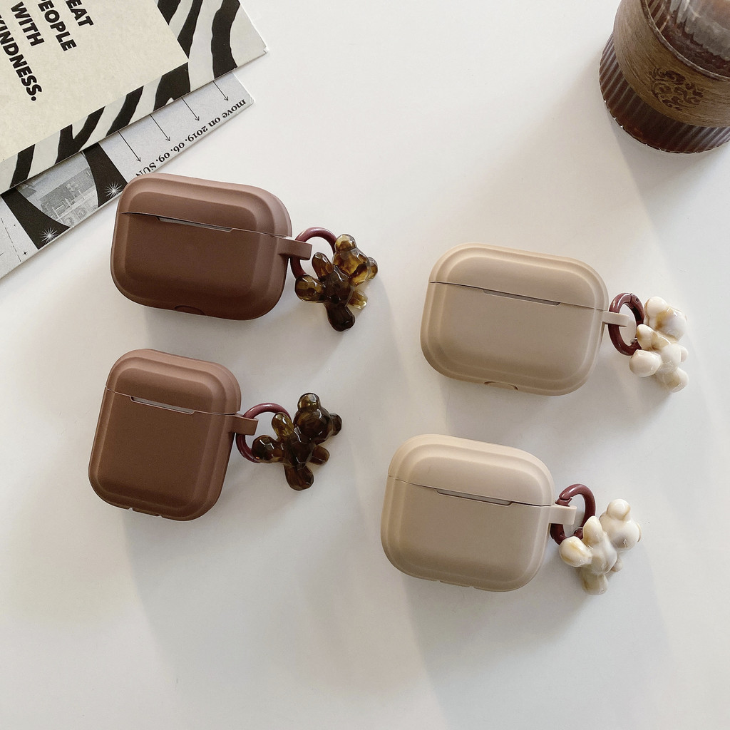 คาราเมลสีน้ําตาลสแควร์ซิลิโคนปลอกสําหรับ AIRPODS 4 PRO2 /1/2/3 เปลือกหูฟังป้องกันกรณีปก