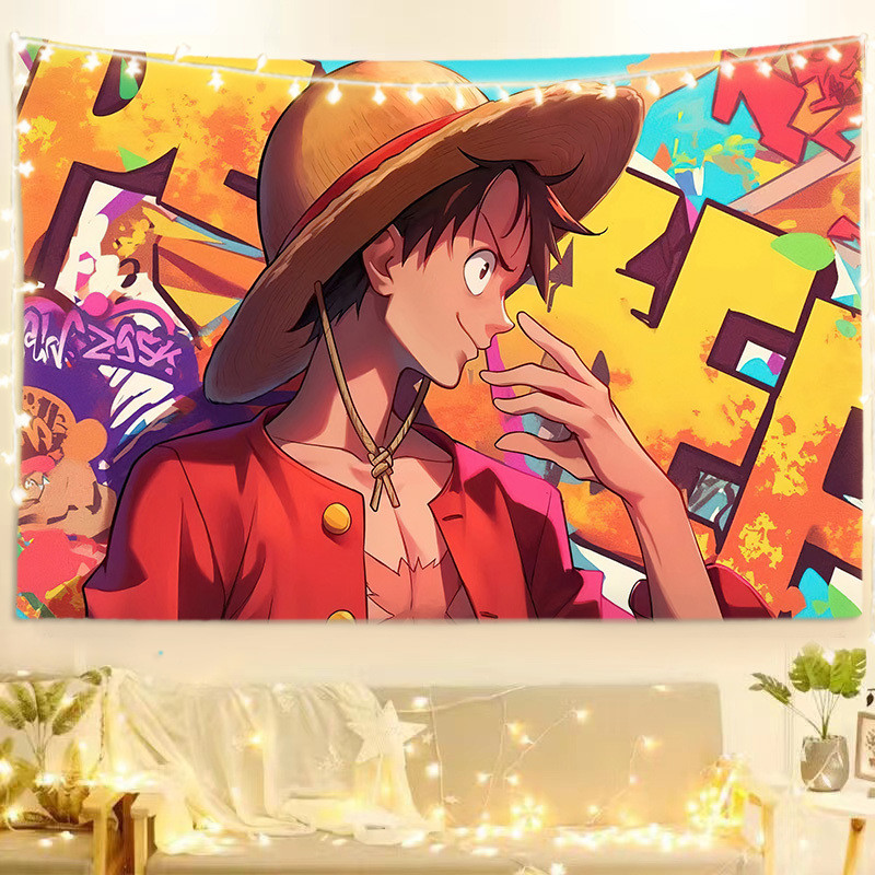 ผ้าพื้นหลังอนิเมะ One Piece Luffy AI สำหรับตกแต่งหอพักนักเรียน ผ้าแขวนข้างเตียง โปสเตอร์ผ้าผนัง - รูปที่ 2