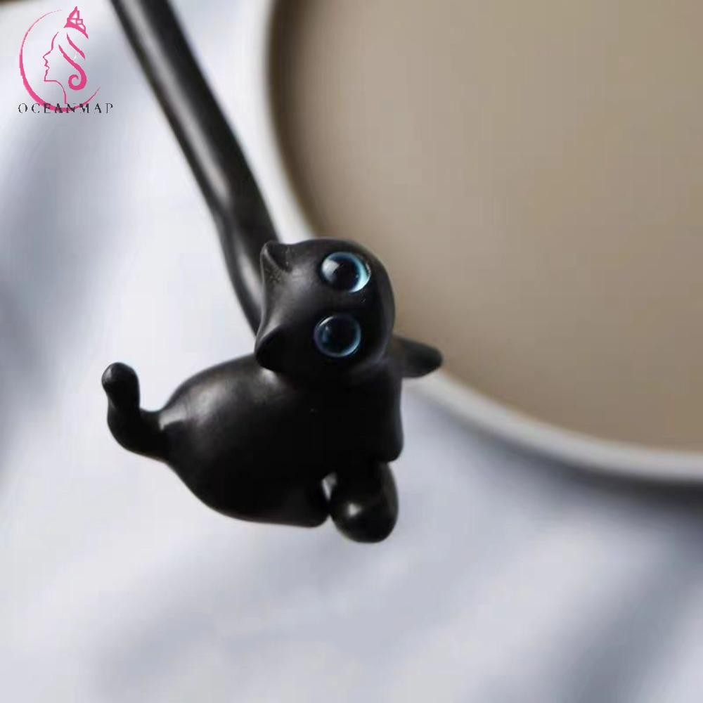 Oceanmap กิ๊บติดผมแมวไม้จันทน์, ไม้วินเทจ Blackwood Kitty ผม Stick, ที่ไม่ซ้ํากัน U-รูป Creative Headpiece เครื่องประดับผม – โปรปัง