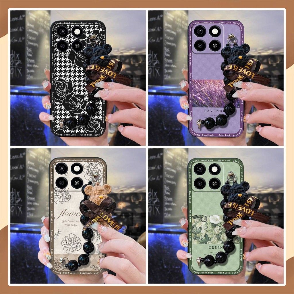 ZTE ผิวรู้สึกนุ่มกรณีเคสโทรศัพท์สําหรับzte Blade A35/A55 จี้มุกสีดําสร้อยข้อมือหมีเรียบง่ายสกปรกทนป้