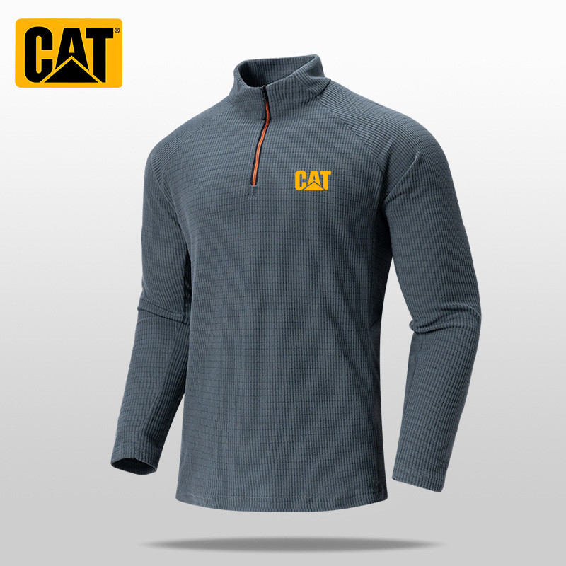 Caterpillar Mens Gym Wear Long-Sleeved Stand-Up Collar Pullover Loose Half-Zipper Moving T