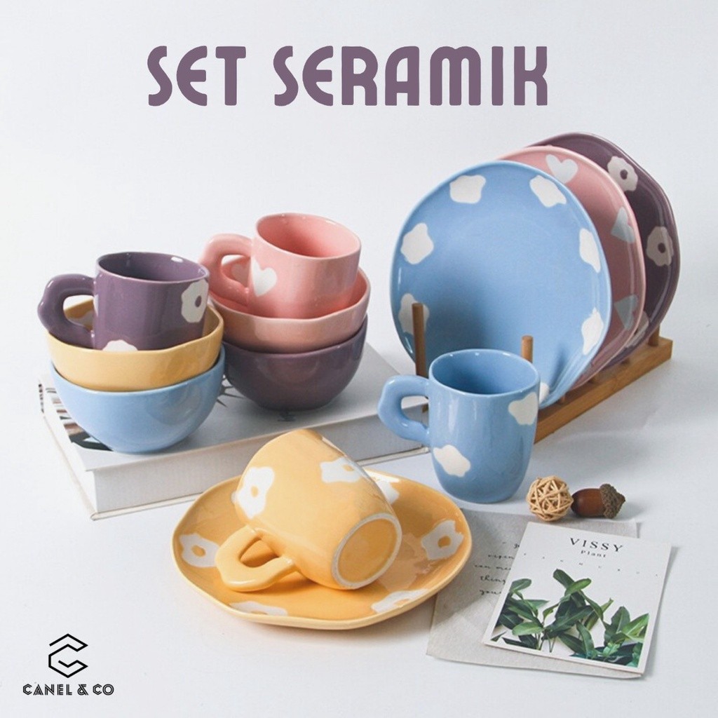 Canel & Co ชุดเซรามิกคุณภาพสูงจานชามถ้วย Pinggan Cwan Mangkuk Seramik Seramik 盘子餐具 แผ่นเสียง 杯