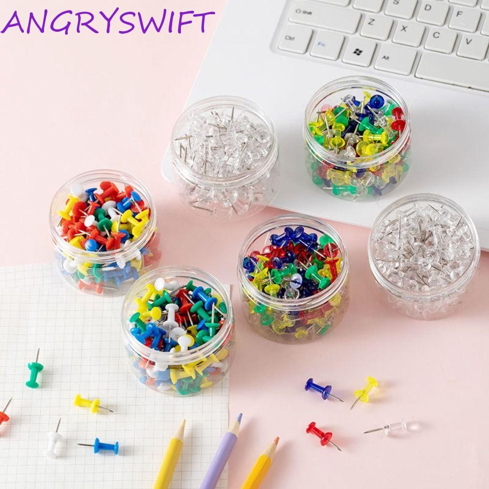 Angryswift 100PCS Pushpin Thumbtack, ผนังการ์ดรูปถ่ายพลาสติก Tacks Push Pins, ปุ่มที่มีสีสัน Pins Cork Board Thumb Tacks Pins สํานักงานโรงเรียน