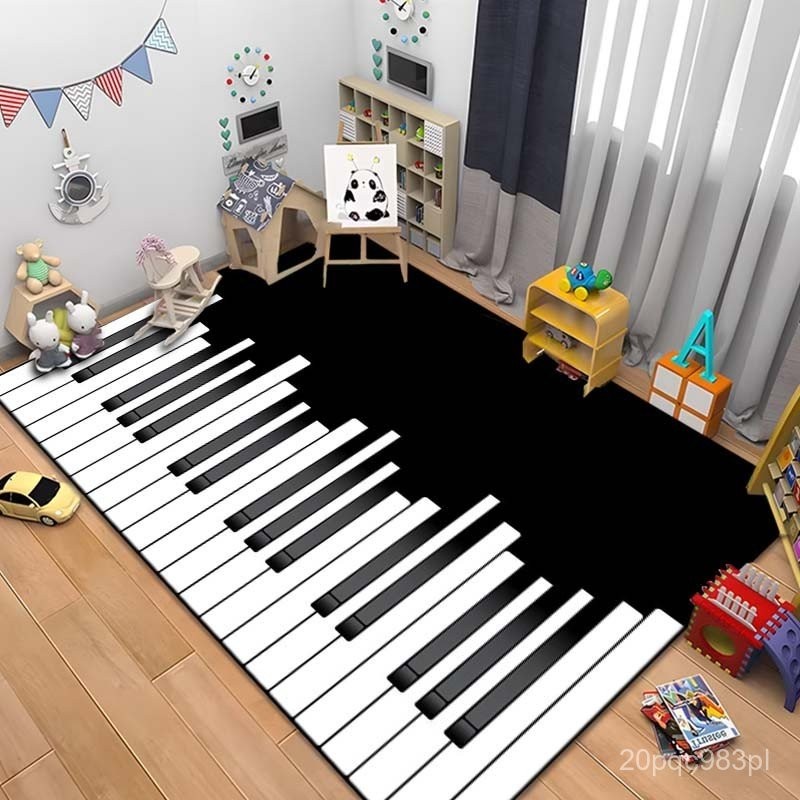 【Ready Stock】Black and White Carpet Living Room Piano Key Carpet Fashion Art Velvet Carpet Bedroom D