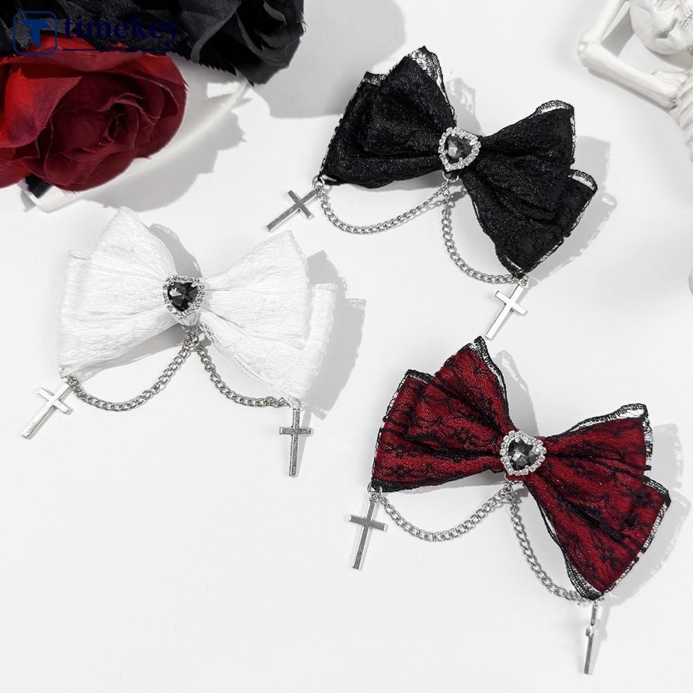 TME กิ๊บโบว์สไตล์โกธิค สีดำและไวน์แดง อุปกรณ์ประดับผมสำหรับคอสเพลย์