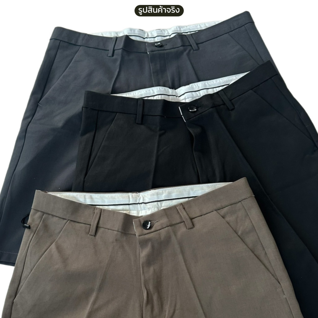 KINGMEN 🛵New ส่งด่วน🛵 กางเกงขาสั้น สีพื้น มินิมอล กางเกงสแล็คขาสั้น (ผ้าหนา พรีเมี่ยม) เอว28-38 - รูปที่ 6