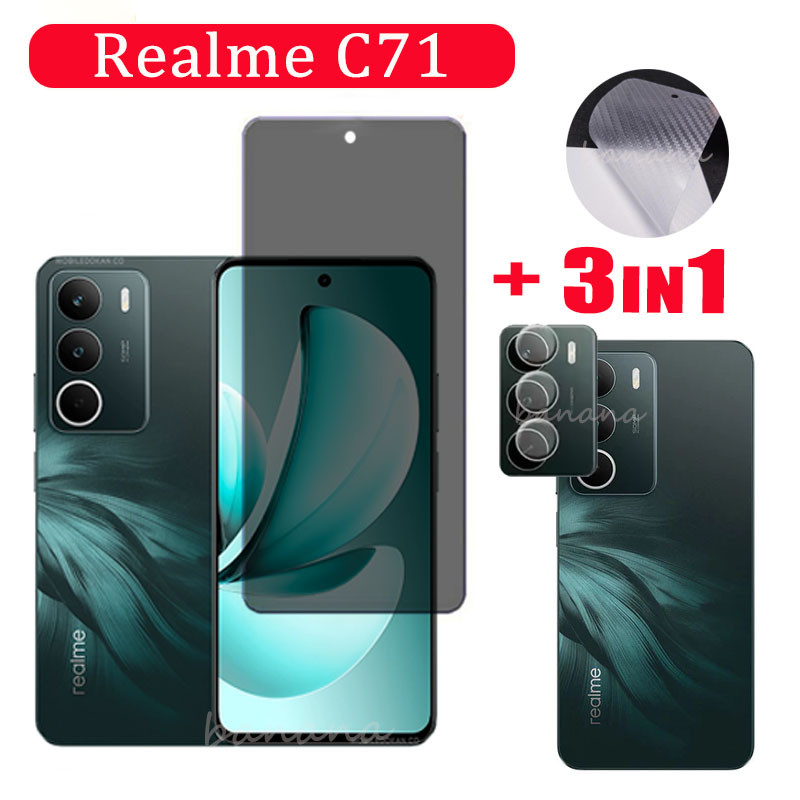 Realme C71 Anti-Spy กระจกนิรภัยสําหรับ Realme C75 C73 Anti Blue Screen Protector 3 in 1 ฟิล์มคาร์บอน