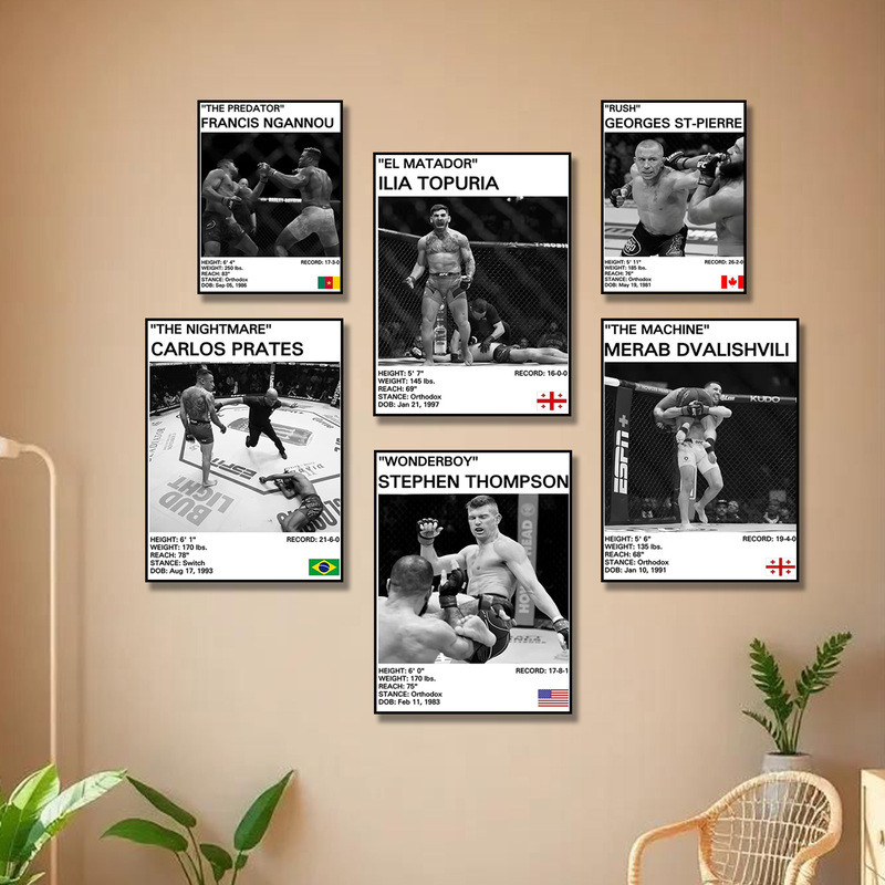 โปรไฟล์ MMA Elite: Georges St - Pierre, Nate Diaz & Stephen Thompson – ไม่มีกรอบ Art Home Wall Decor