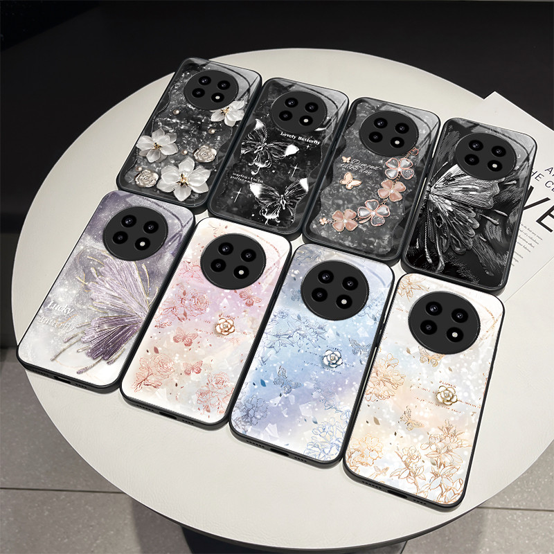 สําหรับRealme 13 + 13 Pro Plus 12 12x 12 + 12 Pro Plus 5Gกรณีดอกไม้ที่สวยงามน่ารักทาสีใหม่มีสไตล์กระจกนิรภัยเคสโทรศัพท์
